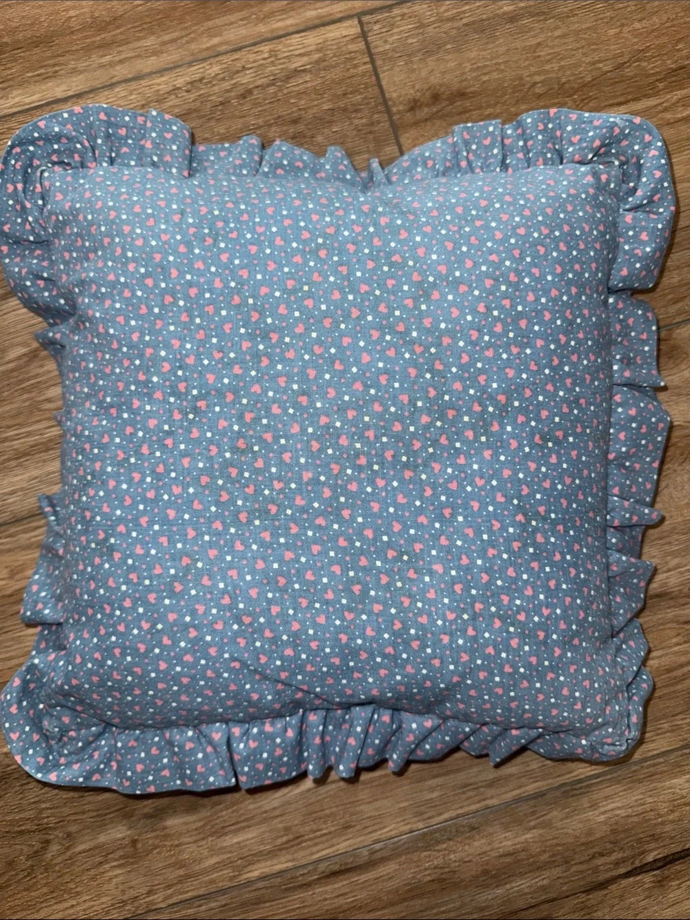 Vintage Handmade Star Quilt Cross-Stitch Decorative Pillow - Blue & Dusty Rose